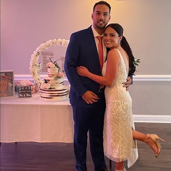 David’s Bridal IVORY dress with low back, medium straps, sequins, zipper in back - Picture 5 of 5